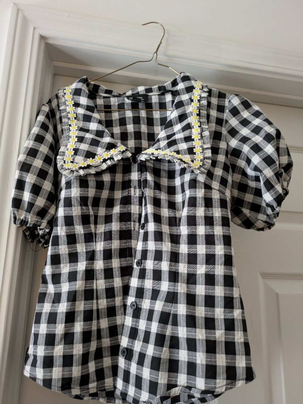 Unique Vintage Black Checkered Top